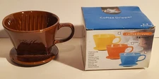 CERAMIC COFFEE DRIPPER BREWING CUP 2-4 PERSON BROWN STONEWARE BOXED