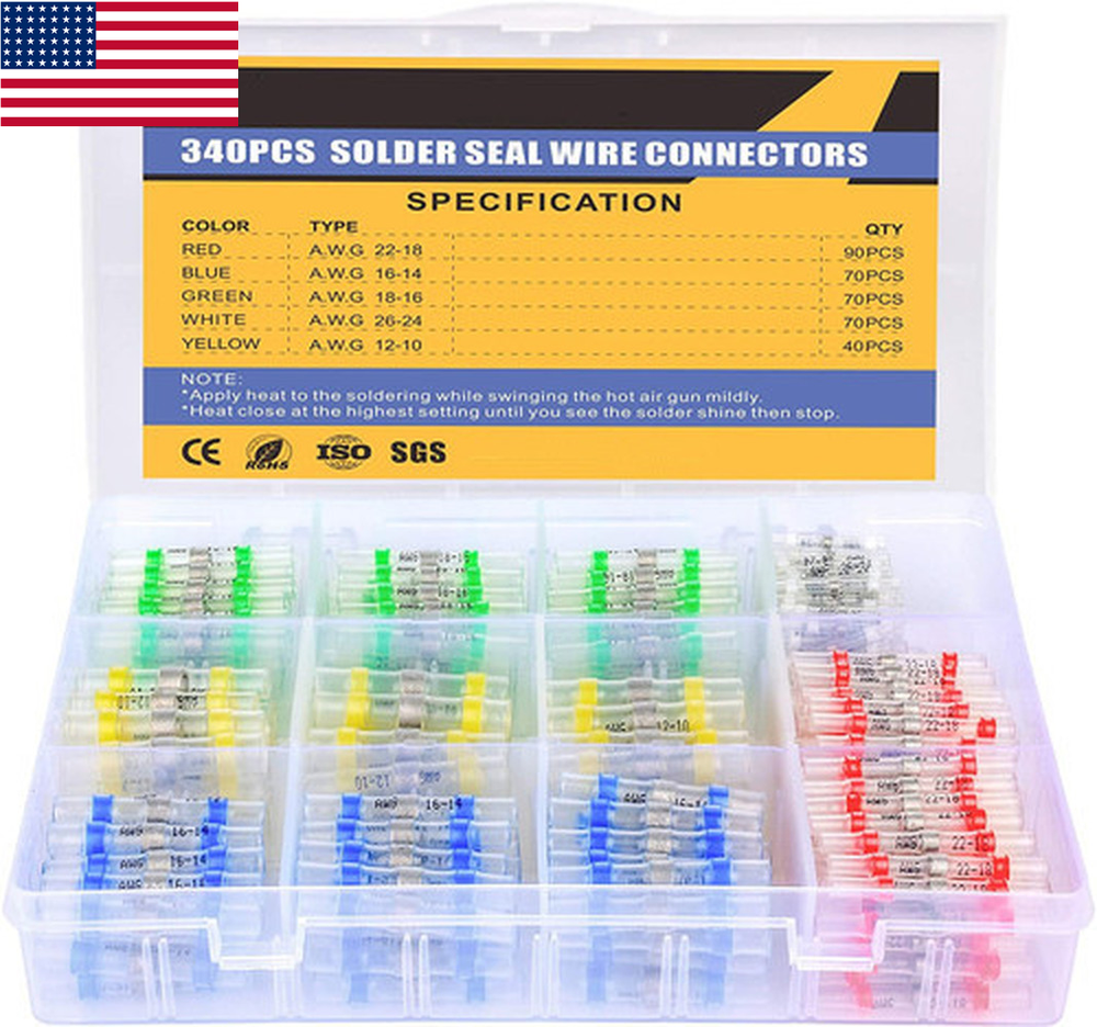 500PCS Marine Grade Heat Shrink Solder Seal Butt Splice Wire Connectors Terminal