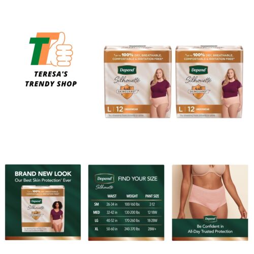 Silhouette Adult Incontinence & Postpartum Underwear for Women, Maximum Absor...