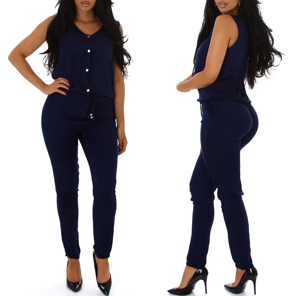 Donna Spalline Overall Scollo V Lucido Satinato Knofpleiste Estate Elegante Sexy - Immagine 4 di 4