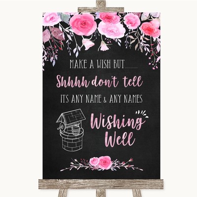 Kreide Stil Aquarell Rosa Blumen Wunsch Brunnen Botschaft Hochzeit Schild