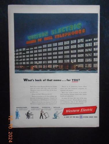 1948 Vintage Western Electric Bell System GIANT NEON SIGN PRINT AD Swift Steak