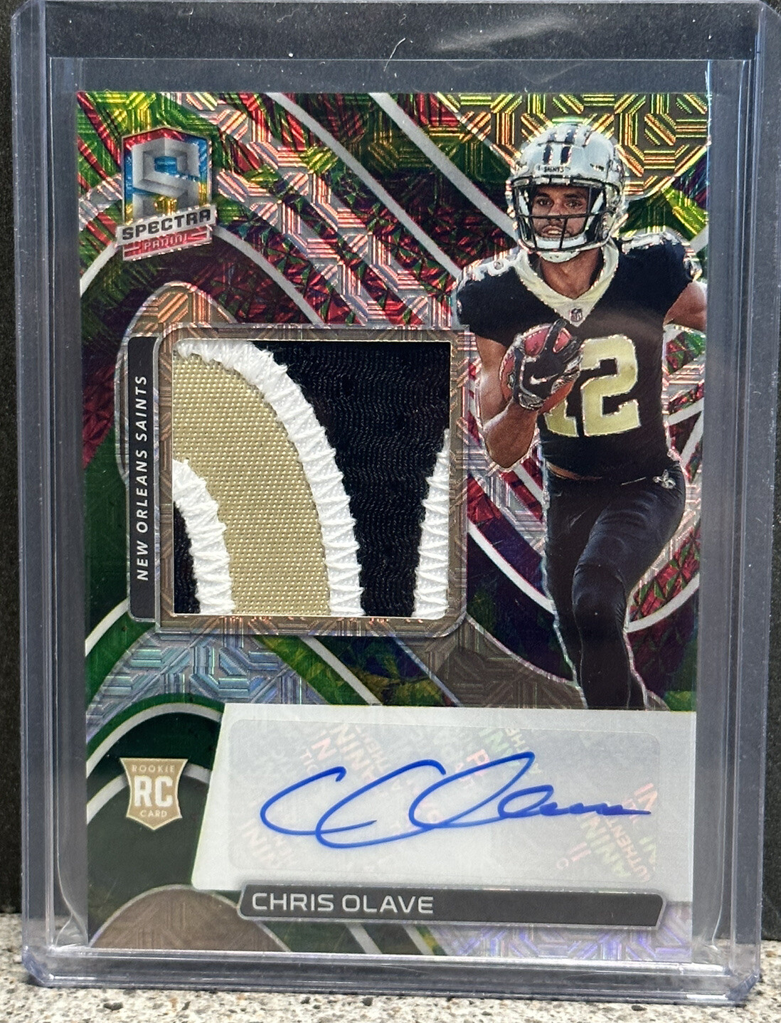 2022 Panini Spectra NFL Football Saints Chris Olave Rookie Patch Auto /10 Meta