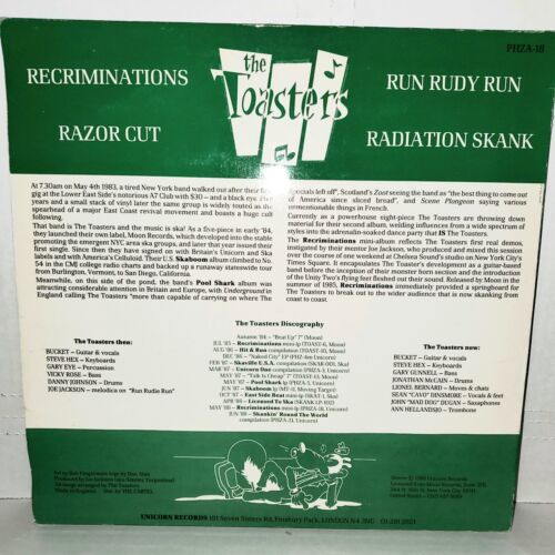 THE TOASTERS Recriminations 12" EP VG+ Plays Well 1988 UK Unicorn Vinyl Ska - Picture 2 of 3