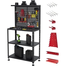 US 32" Garage Workbench with Pegboard Adjustable Tool Organizer Metal Work Table