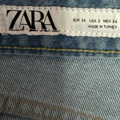 Zara Women's Blue Medium Wash Pleated High Waist Denim Jeans Bermuda Shorts Sz 2 - Imagen 4 de 4