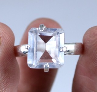 12.80 Carat Natural Emerald Cut White Montana Sapphire Gemstone Certified Ring