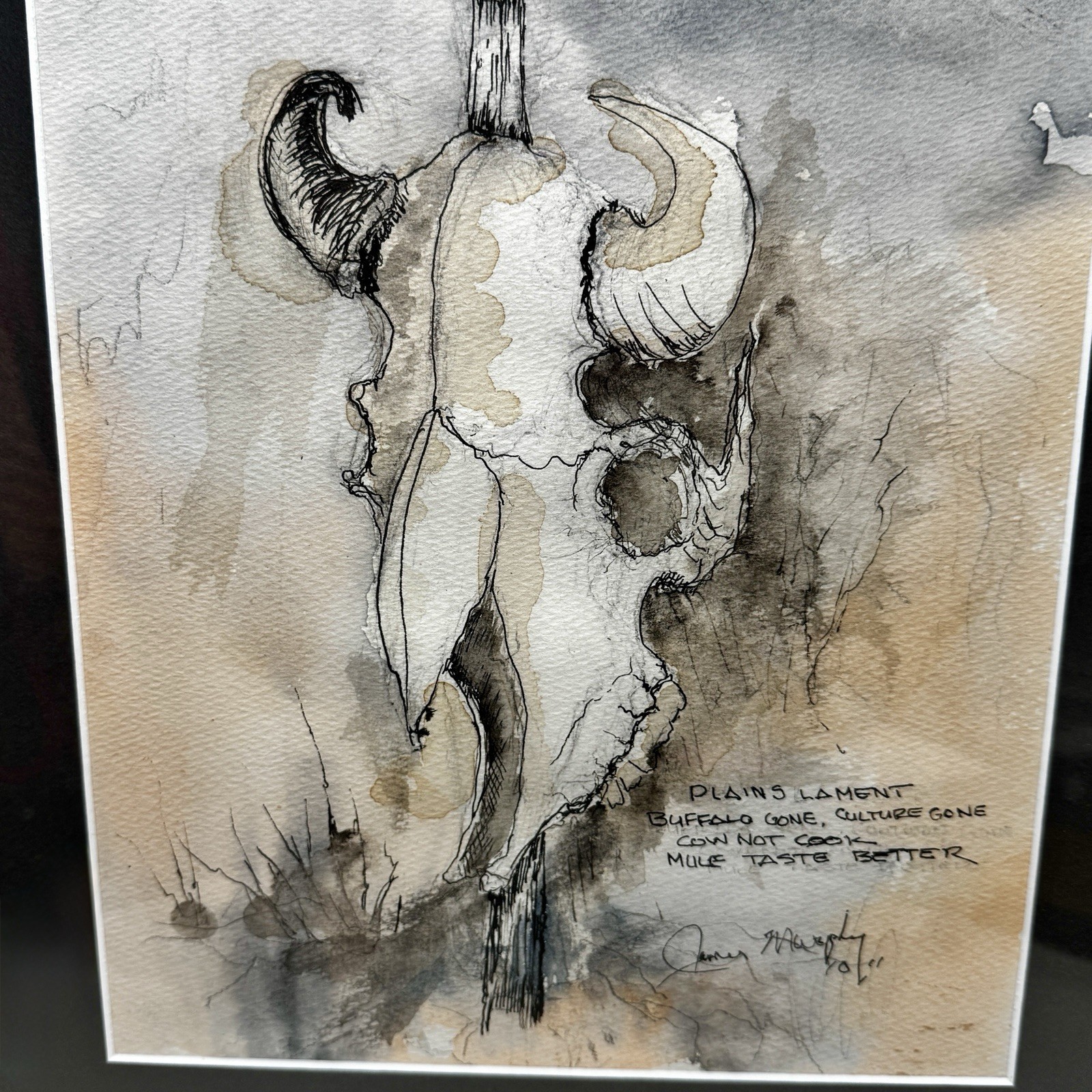 SouthWest Style Watercolor Painting “Buffalo Gone” Framed Art SIGNED by J.Murphy