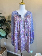 Spell & The Gypsy Dress XS Château Lavender Tunic Mini Boho Floral Puff Sleeves
