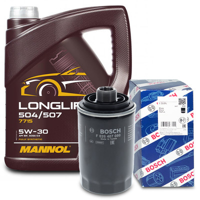 BOSCH ÖLFILTER + 5L 5W30 MANNOL MOTORÖL ÖL 504.00 507.00 AUDI SEAT SKODA VW