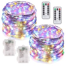 2 Pack 33ft Fairy Lights with Remote, 100 LED Battery Operated Christmas Stri...