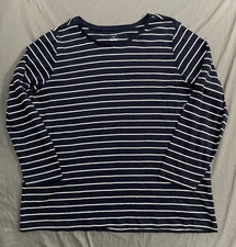 CJ Banks 2X Navy & White Striped Knit Top, round neck, long sleeves - NWT