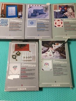Vintage 1984 Singer Sew Ware Sewing Cartridges Numbers 1-2-3-5-6 Genuine w/books