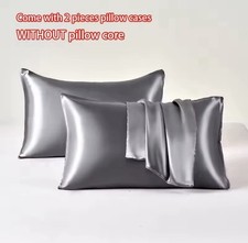 2 Pack Gray Satin Silk Pillowcases for Hair and Skin, Silky Soft Bedding