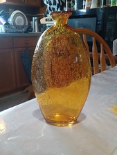 Vintage Amber Bubble Vase Hand Blown Art Glass - millions of bubbles 9.5"X5.5"