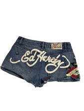 Ed Hardy Denim Shorts Love Eternal painted heart design, cut off shorts M y2k