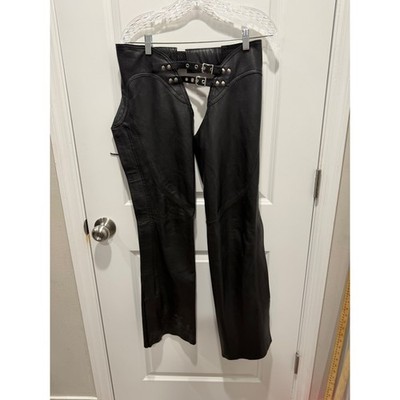 Street & Steel Unisex Leather Motorcycle Chaps Studded Buckle Black Size S