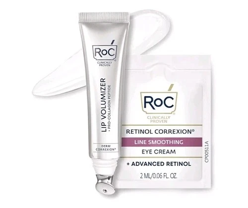RoC Derm Correxion Lip Volumizer Hyaluronic Acid Lip Plumper .34oz +Eye Cream Pk