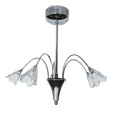 Image of Litecraft Ceiling Light Semi Flush 5 Arm With Floral Shades - Chrome Clearance