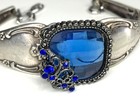 Vintage Glass Big Gem Blue Rhinestone Silverplate Chunky Ornate Bracelet AS IS — photo 6