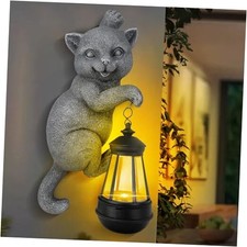 Solar Cat Outdoor Statues for Garden Decor Hugger Solar Grey Cat Wall-mounted