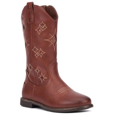 NIB Olivia Miller Girl Brown Cowboy Boots Size 13 Glittery Star Faux Leather
