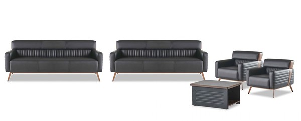Designer Schwarze Sitzgarnitur 2X Lehnsessel Dreisitzer Couchtisch 5Tlg-image