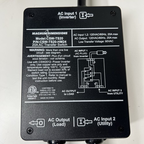 NEW RV Magnum Dimensions Inverter 20A AC Transfer Switch CSW-TS20 HM24 - Picture 2 of 9