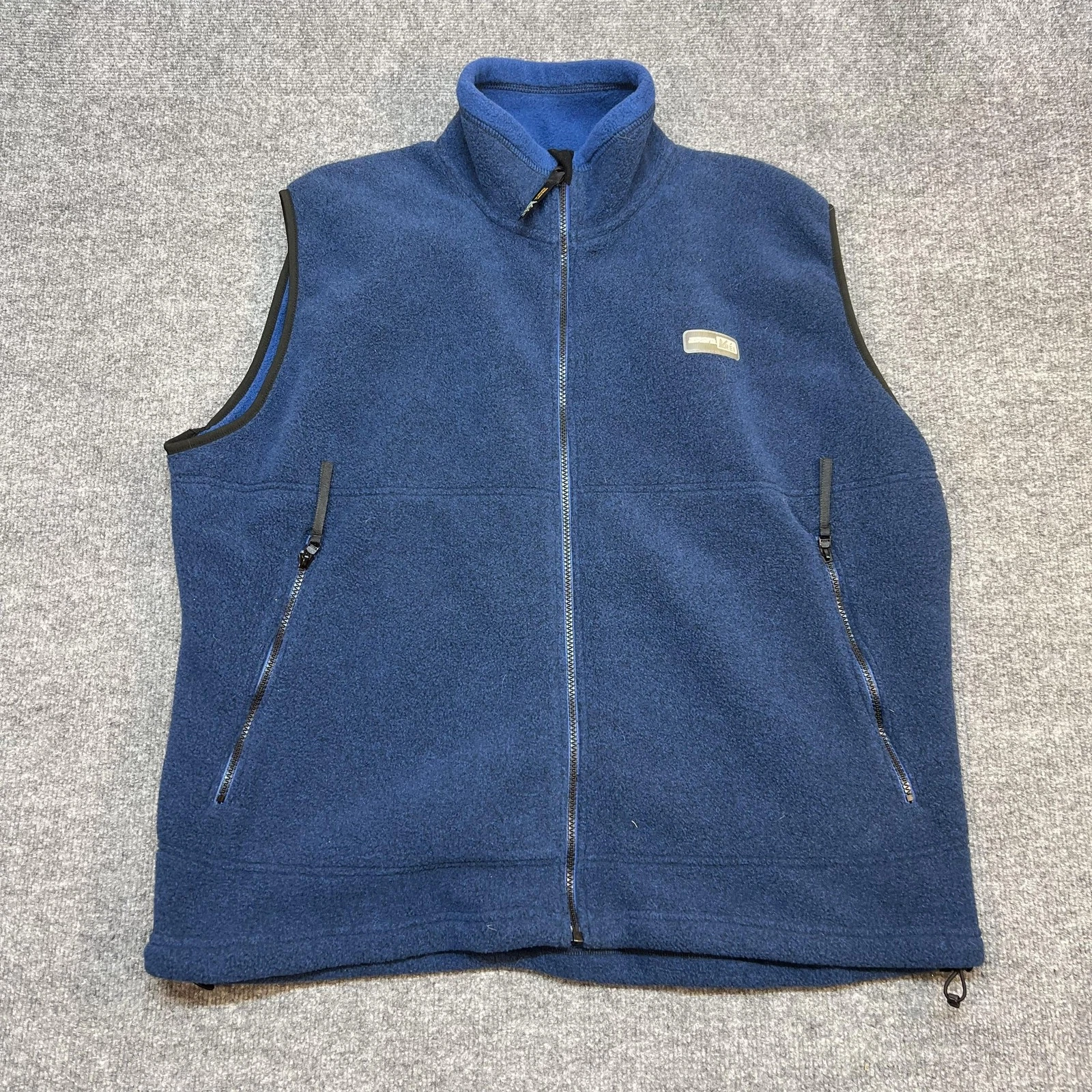 REI Vest Mens XL Blue Fleece Full Zip Pockets Lined Outdoor Hiking Warm