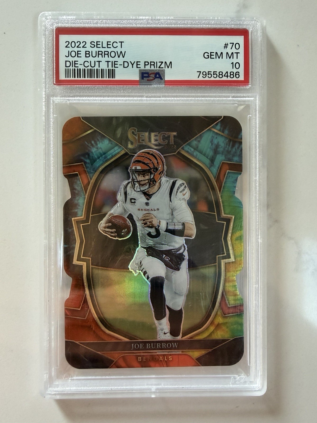 Panini 2022 Select Joe Burrow Concourse Tie-Dye Prizm Die-Cut /25 #70 PSA 10