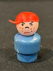 Vintage Original Fisher Price Little People Blue Wooden Base Red Baseball Cap