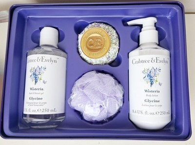 Crabtree & Evelyn Wisteria Body Lotion Shower Gel Soap & Sponge Set New in  Box | eBay