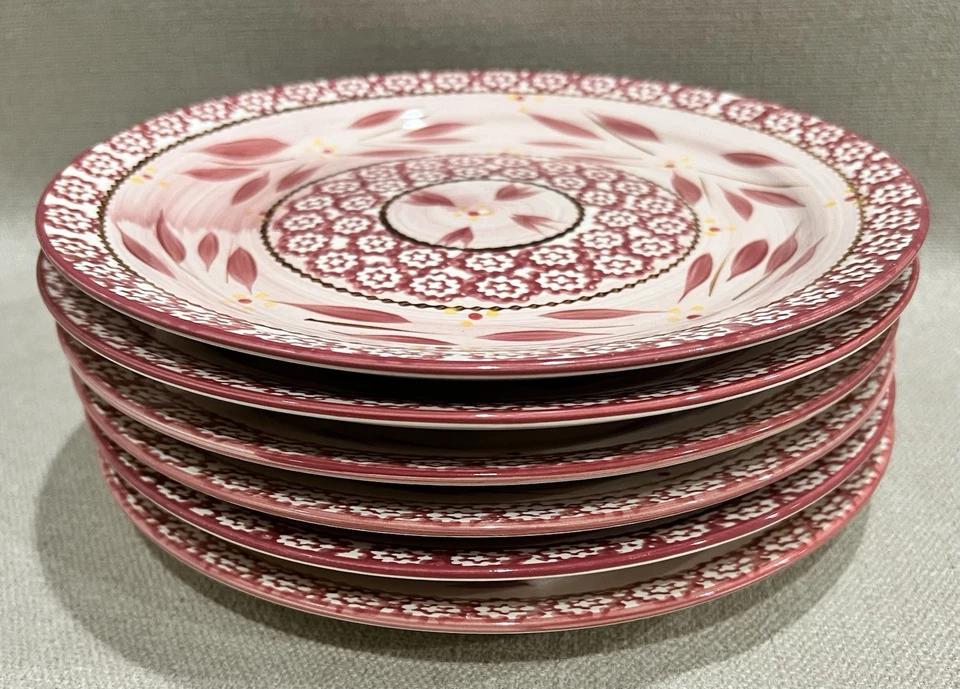 Old World Cranberry Temp-Tations DINNER PLATES by Tara Floral  Set of 6 - Image 2 of 4