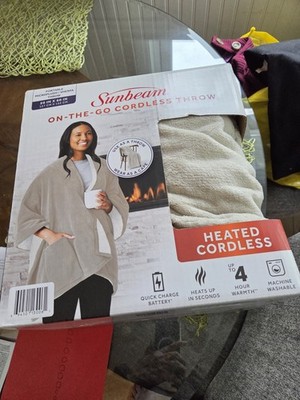 Sunbeam Heated On The Go Cordless Throw Gray 50''× 60'' New In Box
