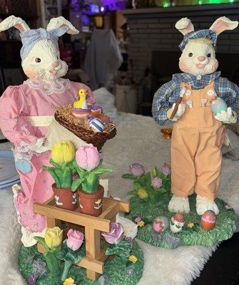 FABRIC MACHE' MR. & MRS. EASTER BUNNY COUPLE WITH BABY 12''