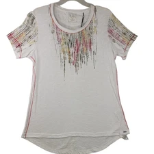 FDJ French Dressing Exotica Print Tee M White Multicolor Short Sleeve Sparkle Ne
