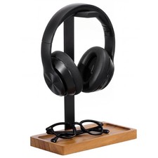Walnut Wood Headphone Stand Desk Universal Holder Storage Base Light Brown