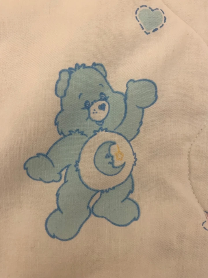 Manta de bebé vintage rara cuidado osos pastel con volantes cuna Foto 3 de 4