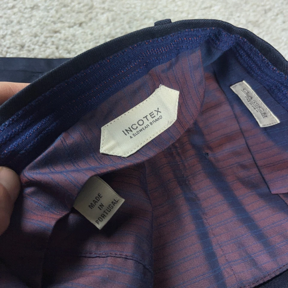 Incotex Pants Mens 34 Blue Wool Trousers Office Career Chino Formal 34x32 - Image 3 of 4