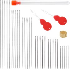 34 Pcs Sewing Needles Set: Big Eye, Sharp, Upholstery  Thimble, Threader,