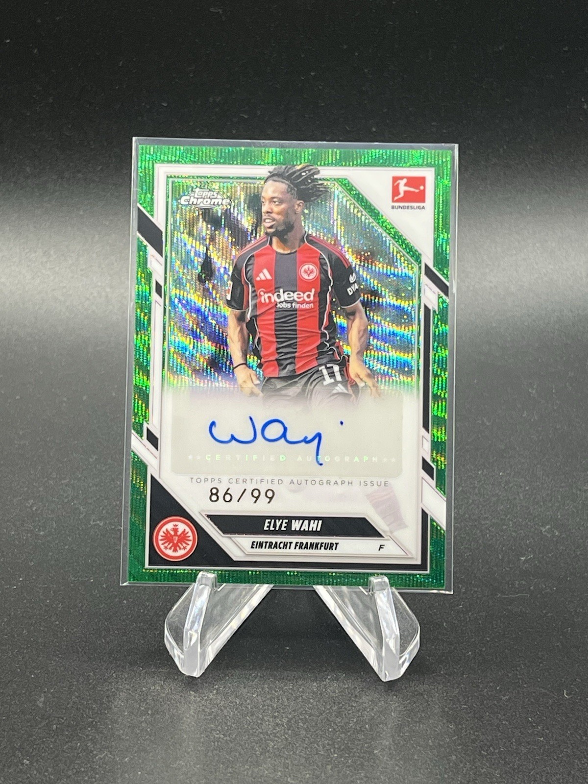 2026 Topps Chrome Bundesliga Elye Wahi /99 Green Wave Auto Eintracht Frankfurt