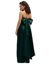 Alfred Sung Evergreen Strapless Bow Back Satin Column Gown Size 12 $289 D856
