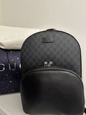 Brand New Gucci Medium GG Backpack In Black GG Supreme Canvas & Black Leather