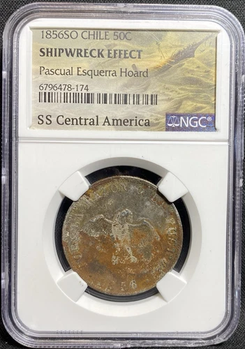 SS Central America SHIPWRECK 1856 CHILE, Pascual Esquerra SEA SALVAGED Coin NGC