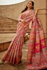 Women's Pure Pashmina Kashmiri Modal Silk Saree with Gleaming Blouse Piece