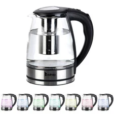 1.8L Glass Electric Tea Hot Water Fast Boiling Kettle BPA-Free Colors LED Light