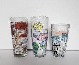 Vintage Lot of Three MCM Bartending Drink Mixing Recipe Glass Gold Details