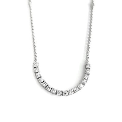 Curved Lab-Created Diamond Flexible Smile Bar Necklace 14K White Gold, 1.13 CTW