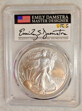 2024 PCGS MS70 EMILY DAMSTRA SIGNED MAGNUM OPUS SILVER EAGLE $1 COIN AUTOGRAPH