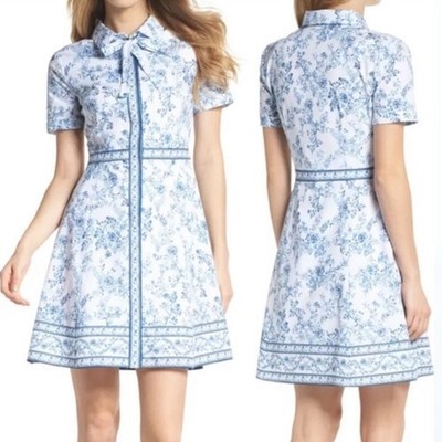 Gal Meets Glam Darla Dress Julia Engel Cotton Toile Floral Short Sleeve, Size 6